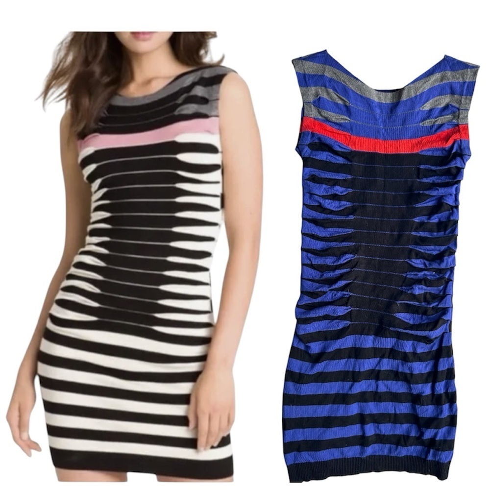 Ted Baker kitey striped knit  dress blue red Color Block Stripes Bodycon